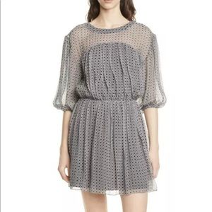 Joie Andora Geo 100% Silk Chiffon Caviar Dress XXS
